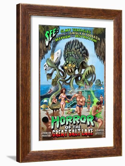 Salt Lake City, Utah - Alien Attack Horror-Lantern Press-Framed Art Print