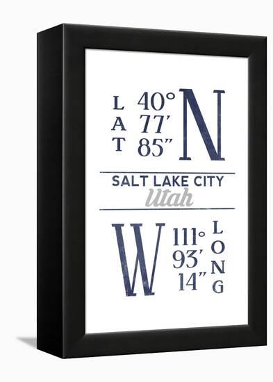 Salt Lake City, Utah - Latitude and Longitude (Blue)-Lantern Press-Framed Stretched Canvas