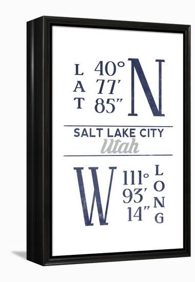 Salt Lake City, Utah - Latitude and Longitude (Blue)-Lantern Press-Framed Stretched Canvas