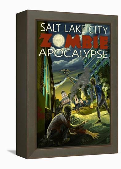 Salt Lake City, Utah - Mormon Zombie Apocalypse-Lantern Press-Framed Stretched Canvas