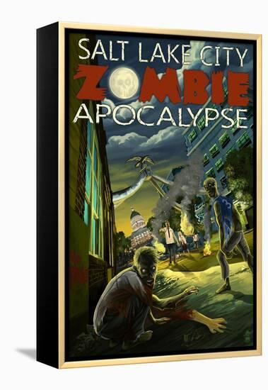 Salt Lake City, Utah - Mormon Zombie Apocalypse-Lantern Press-Framed Stretched Canvas