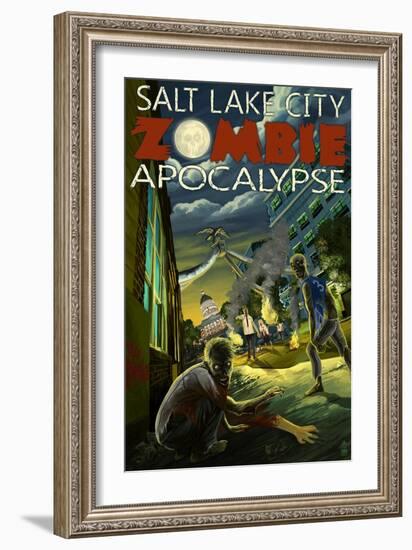 Salt Lake City, Utah - Mormon Zombie Apocalypse-Lantern Press-Framed Art Print