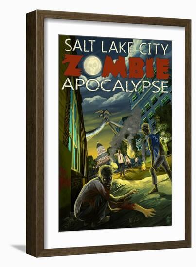 Salt Lake City, Utah - Mormon Zombie Apocalypse-Lantern Press-Framed Art Print