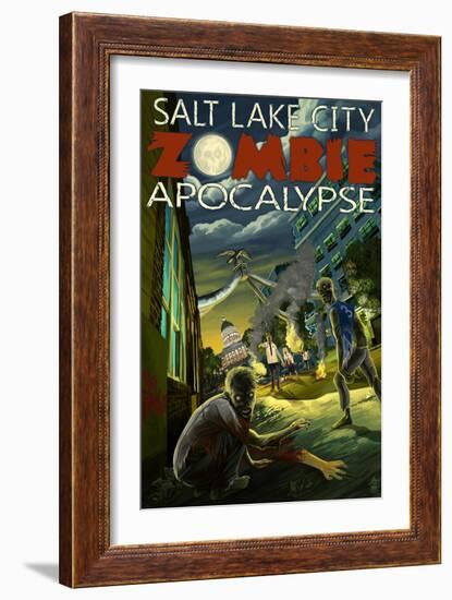 Salt Lake City, Utah - Mormon Zombie Apocalypse-Lantern Press-Framed Art Print