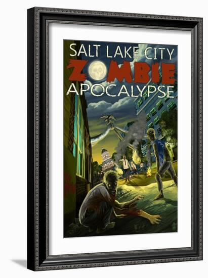 Salt Lake City, Utah - Mormon Zombie Apocalypse-Lantern Press-Framed Art Print