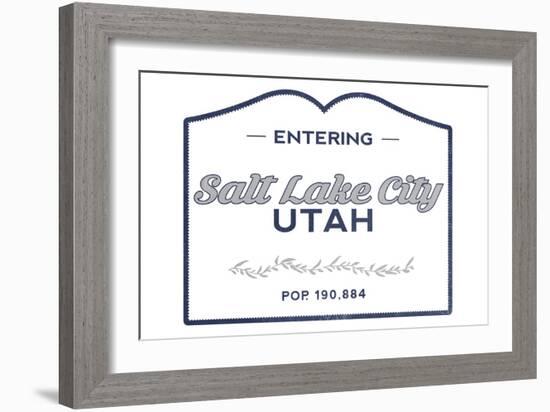 Salt Lake City, Utah - Now Entering (Blue)-Lantern Press-Framed Art Print