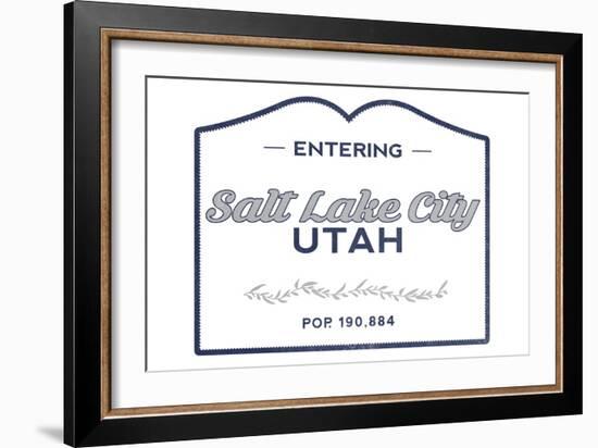 Salt Lake City, Utah - Now Entering (Blue)-Lantern Press-Framed Art Print