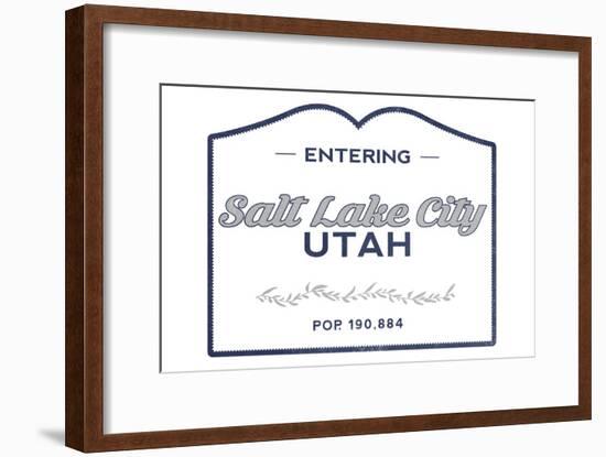 Salt Lake City, Utah - Now Entering (Blue)-Lantern Press-Framed Art Print