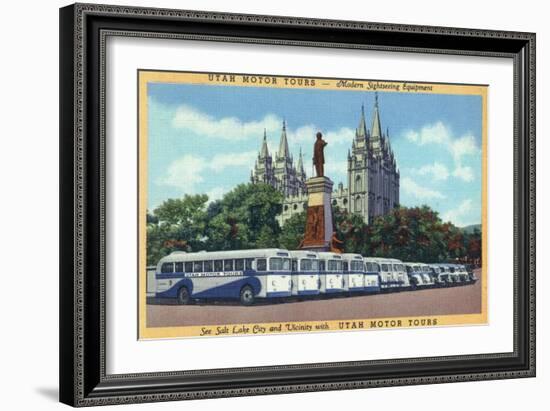 Salt Lake City, Utah - Rows of Tourbuses by the Temple-Lantern Press-Framed Art Print