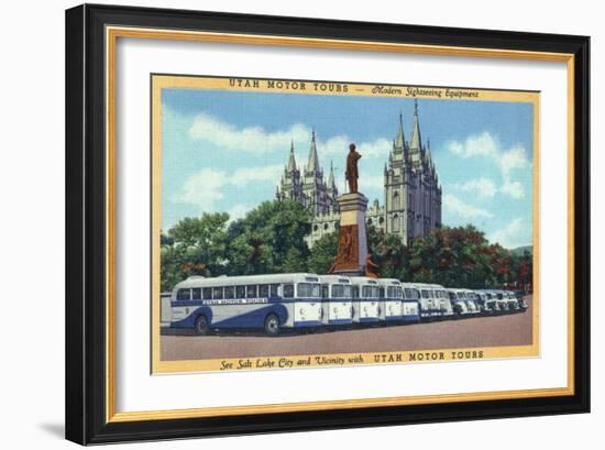 Salt Lake City, Utah - Rows of Tourbuses by the Temple-Lantern Press-Framed Art Print