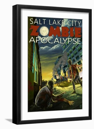 Salt Lake City, Utah - Zombie Apocalypse-Lantern Press-Framed Art Print