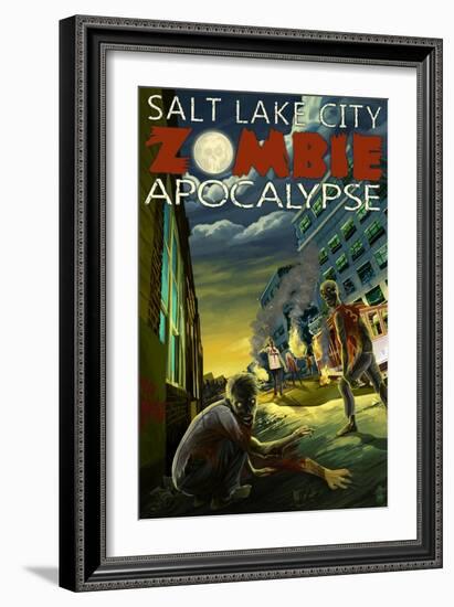 Salt Lake City, Utah - Zombie Apocalypse-Lantern Press-Framed Art Print