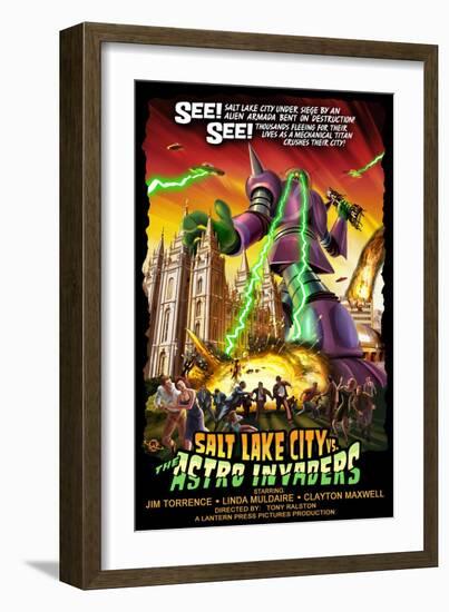 Salt Lake City Versus Astro Invaders-Lantern Press-Framed Art Print