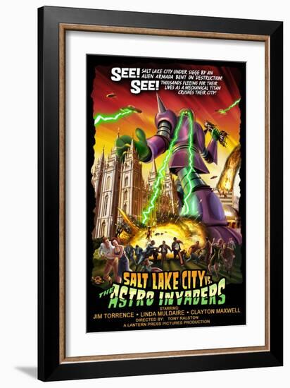 Salt Lake City Versus Astro Invaders-Lantern Press-Framed Art Print