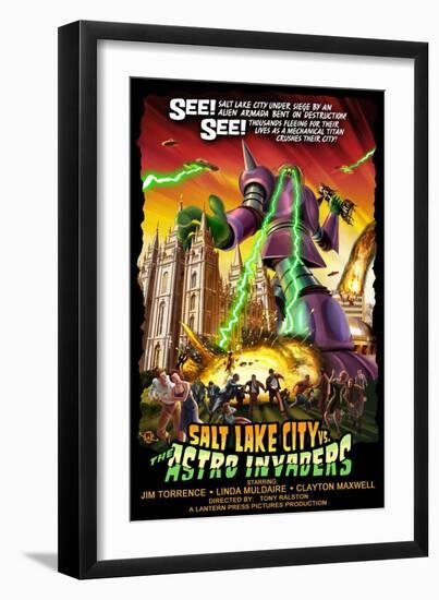 Salt Lake City Versus Astro Invaders-Lantern Press-Framed Art Print