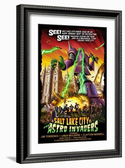 Salt Lake City Versus Astro Invaders-Lantern Press-Framed Art Print