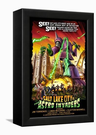 Salt Lake City Versus Astro Invaders-Lantern Press-Framed Stretched Canvas