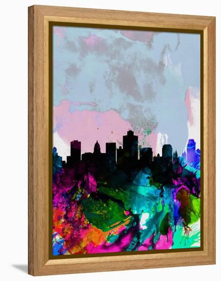 Salt Lake City Watercolor Skyline-NaxArt-Framed Stretched Canvas