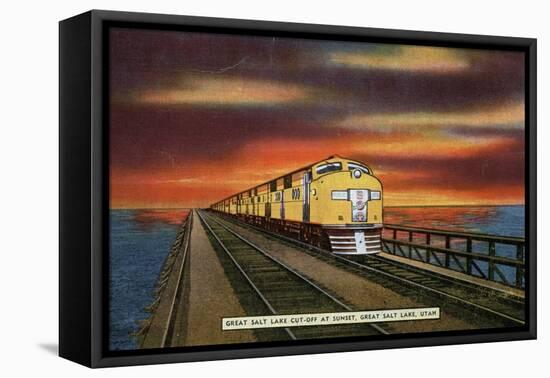 Salt Lake, Utah - Great Salt Lake Railroad Cutoff-Lantern Press-Framed Stretched Canvas