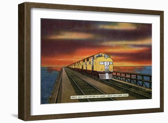 Salt Lake, Utah - Great Salt Lake Railroad Cutoff-Lantern Press-Framed Art Print