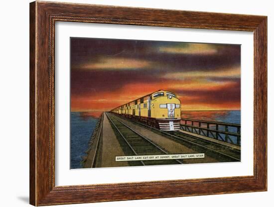 Salt Lake, Utah - Great Salt Lake Railroad Cutoff-Lantern Press-Framed Art Print