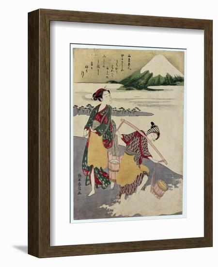 Salt Maidens on the Tago-No-Ura Beach with Mt. Fuji Behind-Suzuki Harunobu-Framed Giclee Print