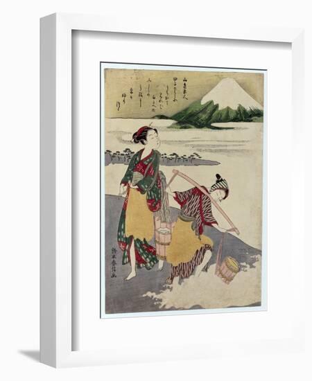 Salt Maidens on the Tago-No-Ura Beach with Mt. Fuji Behind-Suzuki Harunobu-Framed Giclee Print