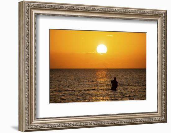 Saltwater fishing in Laguna Madre (bay) at sunrise.-Larry Ditto-Framed Photographic Print