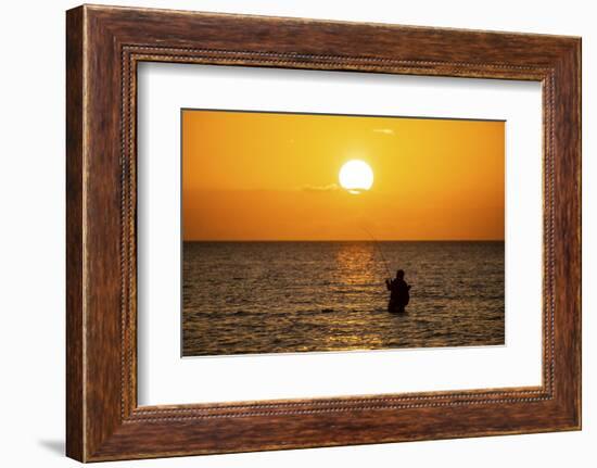 Saltwater fishing in Laguna Madre (bay) at sunrise.-Larry Ditto-Framed Photographic Print