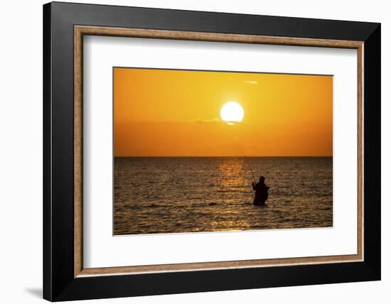 Saltwater fishing in Laguna Madre (bay) at sunrise.-Larry Ditto-Framed Photographic Print