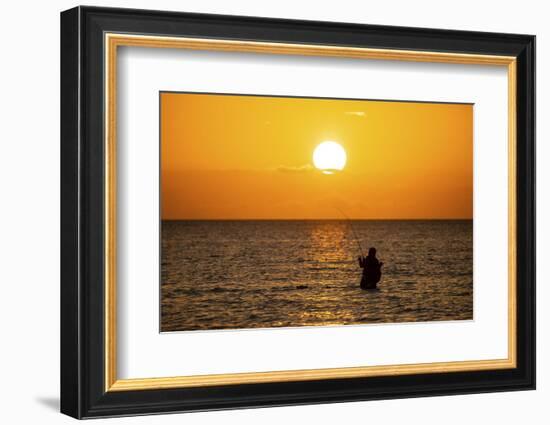 Saltwater fishing in Laguna Madre (bay) at sunrise.-Larry Ditto-Framed Photographic Print