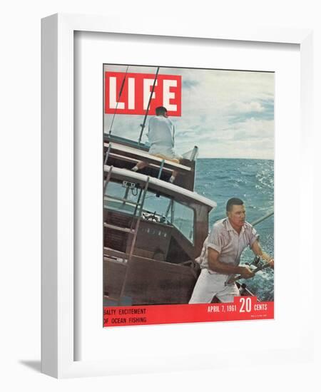 Salty Excitement of Ocean Fishing, April 7, 1961-George Silk-Framed Photographic Print