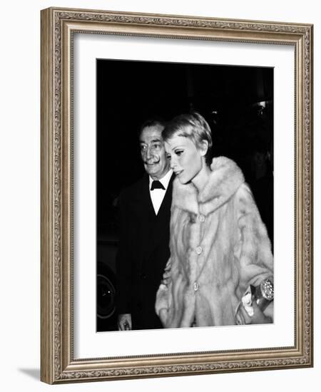 Salvador Dali and Mia Farrow at the Premiere of the Film "The Night of the Generals", Paris-null-Framed Photo