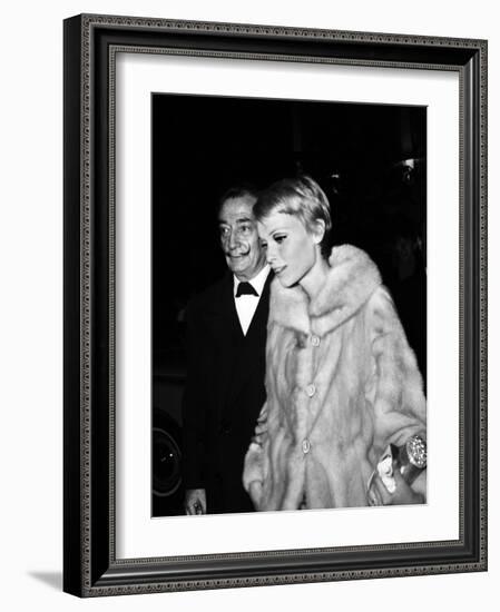 Salvador Dali and Mia Farrow at the Premiere of the Film "The Night of the Generals", Paris-null-Framed Photo