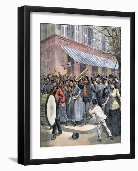 Salvation Army March Led by a Drummer Being Barracked by Onlookers in Paris, 1892-Henri Meyer-Framed Giclee Print