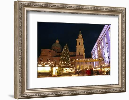 Salzburg Cathedral and Chrismas Market at Residenzplatz Square, Salzburg, Austria, Europe-Hans-Peter Merten-Framed Photographic Print