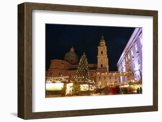 Salzburg Cathedral and Chrismas Market at Residenzplatz Square, Salzburg, Austria, Europe-Hans-Peter Merten-Framed Photographic Print