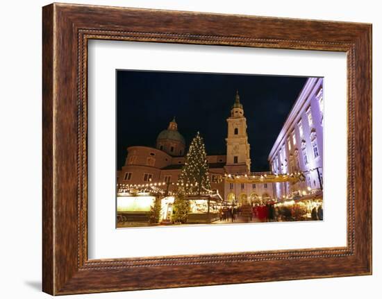 Salzburg Cathedral and Chrismas Market at Residenzplatz Square, Salzburg, Austria, Europe-Hans-Peter Merten-Framed Photographic Print