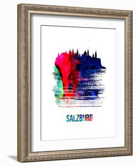 Salzburg Skyline Brush Stroke - Watercolor-NaxArt-Framed Art Print