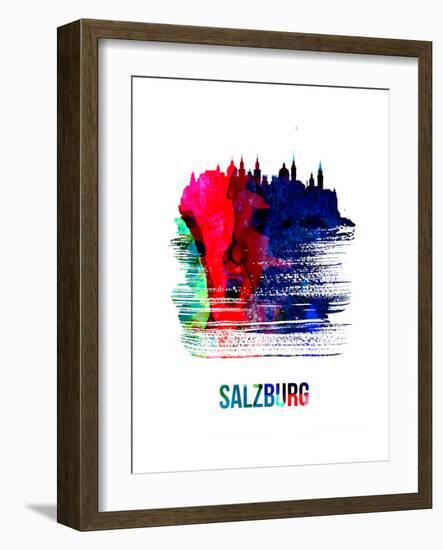 Salzburg Skyline Brush Stroke - Watercolor-NaxArt-Framed Art Print