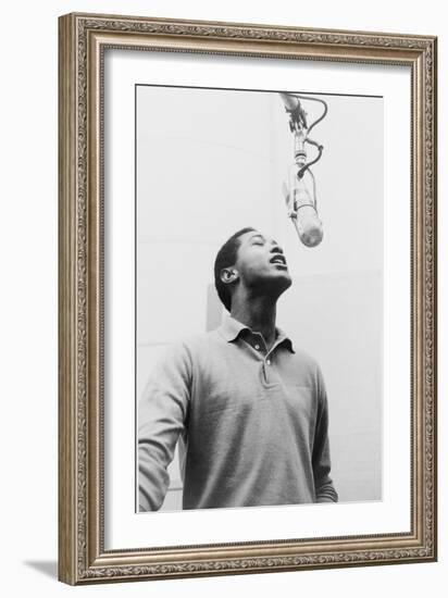 Sam Cooke, Singing into Microphone 1964, the Year of His Mysterious and Untimely Death-null-Framed Art Print