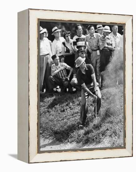 Sam Snead Makes an Iron Shot from the Side of a Sand Trap-null-Framed Stretched Canvas