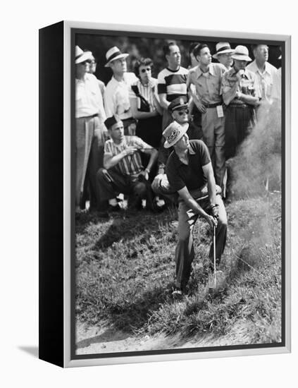 Sam Snead Makes an Iron Shot from the Side of a Sand Trap-null-Framed Stretched Canvas