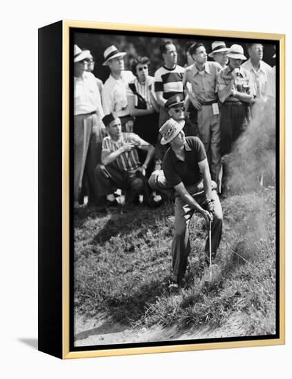 Sam Snead Makes an Iron Shot from the Side of a Sand Trap-null-Framed Stretched Canvas