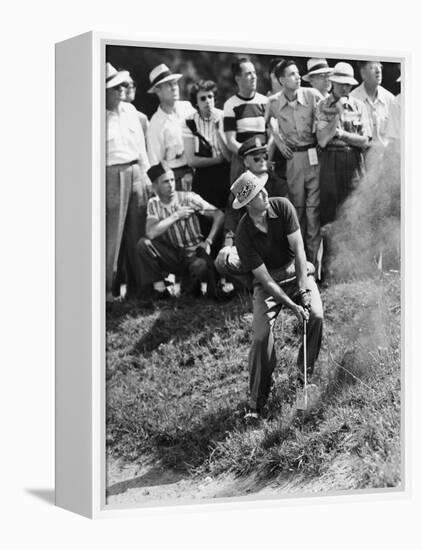 Sam Snead Makes an Iron Shot from the Side of a Sand Trap-null-Framed Stretched Canvas