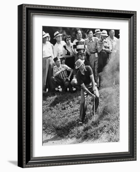 Sam Snead Makes an Iron Shot from the Side of a Sand Trap-null-Framed Premium Photographic Print