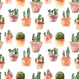 Seamless Pattern with Cactus. Watercolor Illustration. Cactus in a Pot. Isolated Objects. Green, Br-Samburova Maria-Premium Giclee Print