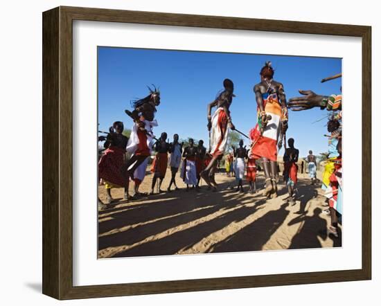 Samburu People Dancing, Laikipia, Kenya-Tony Heald-Framed Photographic Print