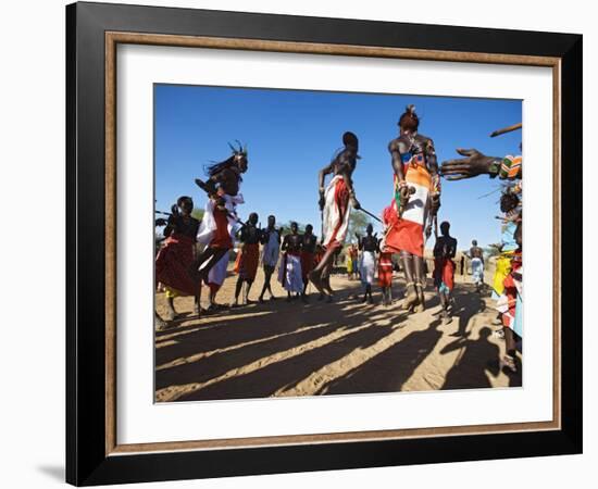 Samburu People Dancing, Laikipia, Kenya-Tony Heald-Framed Photographic Print