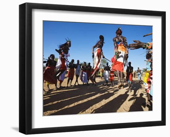 Samburu People Dancing, Laikipia, Kenya-Tony Heald-Framed Photographic Print